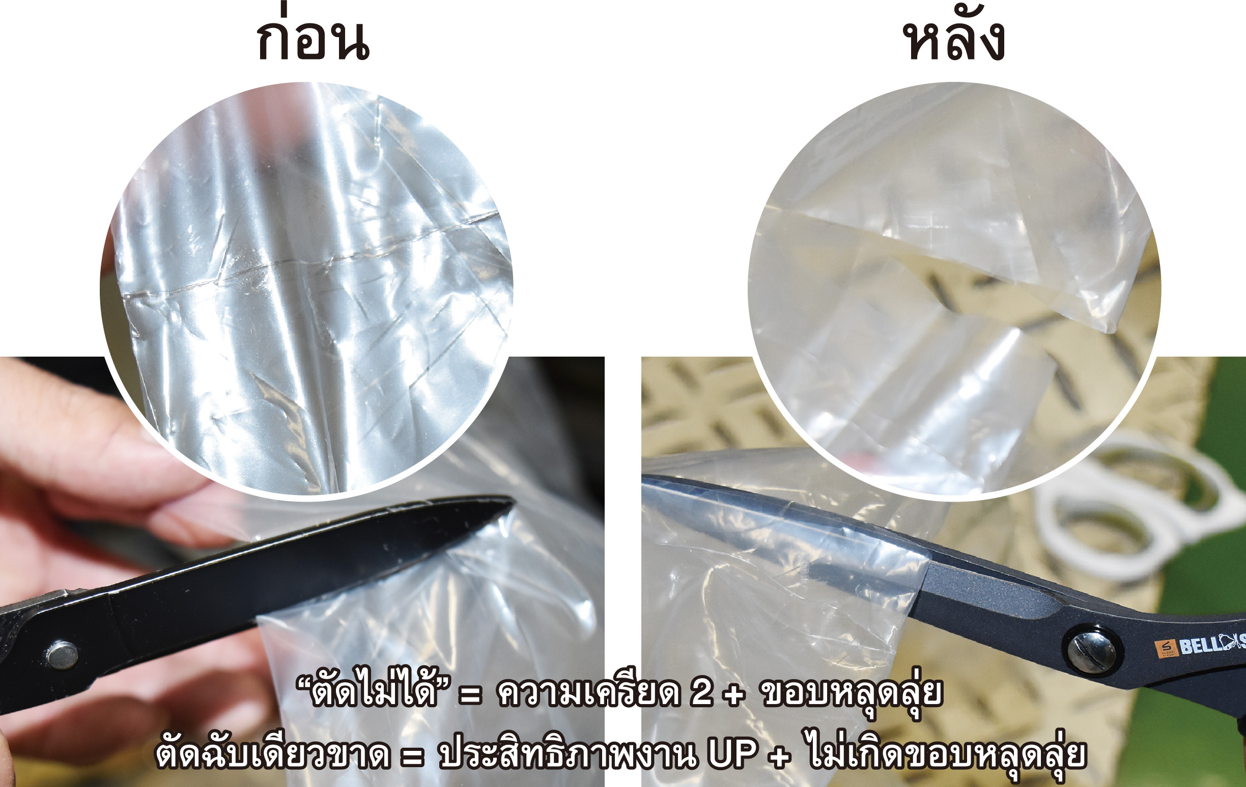 ตัดไม่ได้ = ความเครียด 2 + ขอบหลุดลุ่ย ตัดฉับเดียวขาด = ประสิทธิภาพงาน UP + ไม่เกิดขอบหลุดลุ่ย